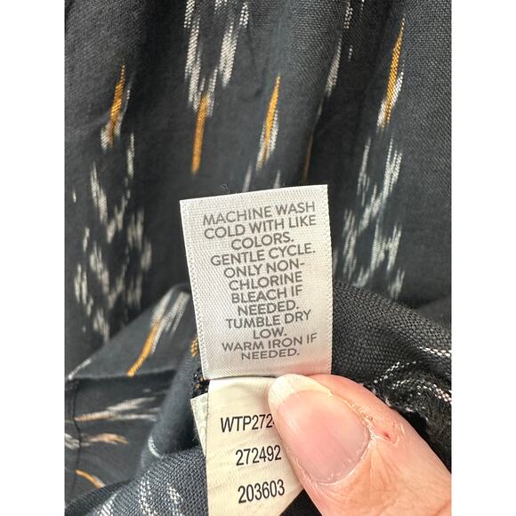 J.JILL | Pure Jill Petite Black Ikat Print Peasant Blouse Cotton Blend | XL - Picture 8 of 8